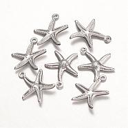 316 Surgical Stainless Steel Pendants, Starfish/Sea Stars, Stainless Steel Color, 18.5x15x2mm, Hole: 1mm(STAS-K096-11P)