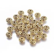 Tibetan Style Alloy Spacer Beads, Bicone, Antique Golden, Lead Free & Cadmium Free & Nickel Free, 6.5x3.5mm, Hole: 2mm(GLF0725Y-NF)