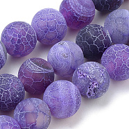 Natural Weathered Agate Beads Strands, Frosted, Dyed, Round, Blue Violet, 8mm, Hole: 1mm, about 47pcs/strand, 15.7 inch(G-S259-05B-8mm)