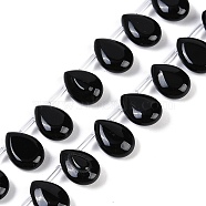 Natural Black Onyx(Dyed & Heated) Beads Strands, Teardrop, Top Drilled, 10~10.5x14~14.5x5.5~6mm, Hole: 0.5mm, about 31pcs/strand, 15.35''(39cm)(G-B125-G01-01)