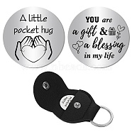 201 Stainless Steel Commemorative Coins, Pocket Hug Coin, Inspirational Quote Coin, Decision Maker, Flat Round, Stainless Steel Color, with PU Leather Guitar Clip, Heart, 30x2mm(AJEW-CN0002-05A)