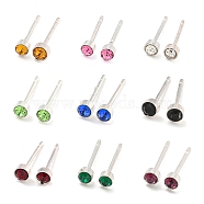 Rack Plating Brass Micro Pave Cubic Zirconia Stud Earring, Cadmium Free & Lead Free, Long-Lasting Plated, Flat Round, Mixed Color, 3mm(EJEW-C102-37P)