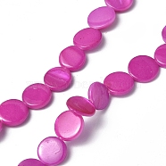 Spray Painted Natural Freshwater Shell Beads Strands, Flat Round, Magenta, 12.5x3mm, Hole: 1mm, about 32pcs/strand, 15.63 inch(39.7cm)(SHEL-C003-05E)