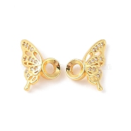 Rack Plating Brass Micro Pave Cubic Zirconia Beads, Real 18K Gold Plated, Long-Lasting Plated, Cadmium Free & Lead Free, Butterfly, Clear, 16x10.5x5mm, Hole: 3mm(KK-E113-01G)