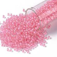TOHO Round Seed Beads, Japanese Seed Beads, (191C) Pink Lined Crystal, 8/0, 3mm, Hole: 1mm, about 1110pcs/50g(SEED-XTR08-0191C)