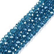 Electroplate Glass Beads Strands, Pearl Luster Plated, Faceted, Rondelle, Steel Blue, 3.5~3.8x3mm, Hole: 0.4mm, about 113~115pcs/strand, 32.5~33cm(EGLA-A044-T3mm-A27)