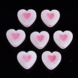 Flocky Acrylic Beads, Bead in Bead, Heart, Hot Pink, 16x18x11mm, Hole: 2mm(MACR-S275-28F)