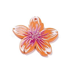 Printed Opaque Acrylic Pendants, Flower, Orange, 35x37x2.5mm, Hole: 1.6mm(MACR-F075-01B)