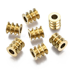 316 Surgical Stainless Steel European Beads, Large Hole Beads, Grooved Beads, Column, Real 14K Gold Plated, 9x8mm, Hole: 4mm(STAS-N097-066LG)