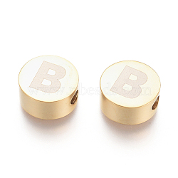 304 Stainless Steel Beads, Flat Round with Letter, Letter.B, 10x4.5mm, Hole: 2mm(STAS-I126-02G-B)