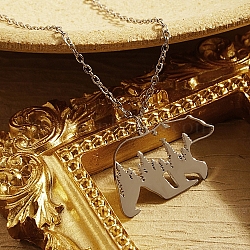 Stainless Steel Color Stainless Steel Pendant Necklace, Origami Animal, Bear, 17.72 inch(45cm), Pendant: 17x28mm(GF1493-04)