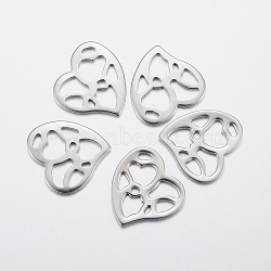 304 Stainless Steel Charms, Heart with Heart, Stainless Steel Color, 14x15x1mm, Hole: 1~5mm(X-STAS-L200-87P)