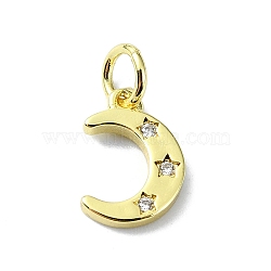 Moon Theme Brass Micro Pave Clear Cubic Zirconia Charms, with Jump Ring, Real 18K Gold Plated, Star, 11.5x7.5x1.5mm, Hole: 3mm(KK-H475-57G-08)