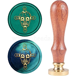 Halloween DIY Scrapbook, Brass Wax Seal Stamp, with Natural Rosewood Handle, Cross with Skull Head, 25mm(AJEW-CP0002-90G)