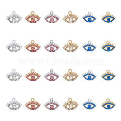 48Pcs 6 Colors Alloy Rhinestone Pendants, Eye, Platinum & Golden, 13.5x17.5x3.5mm, Hole: 1.8mm, 8pcs/color(FIND-FH0007-39)