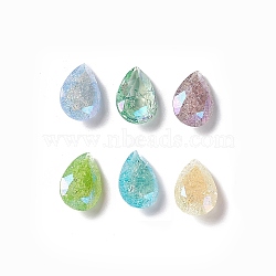 Crackle Moonlight Style Glass Rhinestone Cabochons, Pointed Back, Teardrop, Mixed Color, 14x10x5.5mm(RGLA-J024-B-IO)