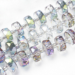 Electroplat Glass Beads Strands, Rainbow Plated, Faceted, Rondelle, Colorful, 8x5mm, Hole: 1.2mm, about 80pcs/strand, 22.83 inch(EGLA-Q092-8mm-D01)