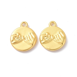 Rack Plating Alloy Pendants, Cadmium Free & Lead Free & Nickle Free, Flat Round with Promise Hook Gesture Charm, Matte Gold Color, 17.5x14.5x2.5mm, Hole: 1.8mm(X-FIND-I036-24MG)