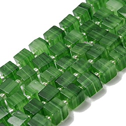 Handwork Lampwork Beads, with Glass Spacer Beads, Square, Sea Green, 6x6x5~5.5mm, Hole: 0.9mm, about 54~55pcs/strand, 15.75~15.94''(40~40.5cm)(LAMP-B022-01P)