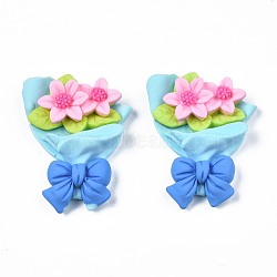 Opaque Resin Cabochons, Flower Bouquet, Sky Blue, 52.5~53x41x11.5~12mm(CRES-N024-79)