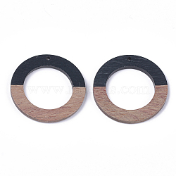 Resin & Walnut Wood Pendants, Ring, Black, 38x3.5mm, Hole: 2mm(RESI-S358-04H-01)