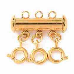 304 Stainless Steel Slide Lock Clasps, Peyote Clasps, with Spring Clasps and Loops, Tube, for Jewelry Making, Golden, 21x20x7mm, Hole: 1.5mm(FIND-WH0034-80G-02)