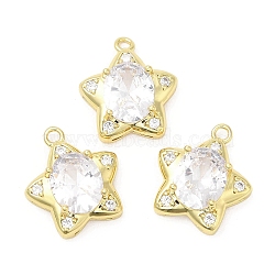 Brass Pave Cubic Zirconia  Pendants, with Jump Ring, Long-Lasting Plated, Lead Free & Cadmium Free, Star, Real 18K Gold Plated, 17.5x15.5x6mm, Hole: 1.6mm(KK-Z028-13G)