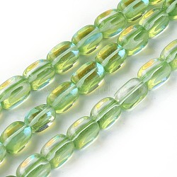 Glass Beads Strands, Cuboid, Lawn Green, 13.5~14.5x8.5~9mm, Hole: 1mm, about 28pcs/strand, 15 inch(38.1cm)(GLAA-F090B-04)