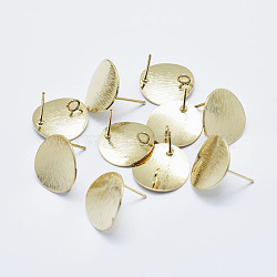 Electroplated Brass Stud Earring Findings, with Loop, Long-Lasting Plated, Real 18K Gold Plated, Nickel Free, Flat Round, 15mm, Hole: 2mm, Pin: 0.5mm(KK-G331-21G-NF)