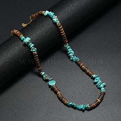 Synthetic Turquoise Chips & Coconut Disc Beaded Necklace, 17.32 inch(44cm)(PW-WG14432-01)