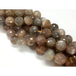 Natural Black Sunstone Round Bead Strands, Faceted, 8mm, Hole: 1mm, about 47pcs/strand, 15.0 inch(G-O039-20-8mm)