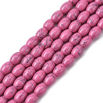 Baking Painted Drawbench Glass Bead Strands, Oval, Camellia, 8x6~6.5mm, Hole: 1mm, about 100pcs/strand, 31.4 inch