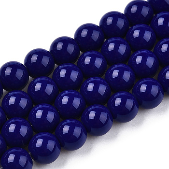 Opaque Solid Color Glass Beads Strands, Round, Dark Blue, 8~8.5mm, Hole: 1.5mm, about 51~53pcs/strand, 14.96 inch~15.55 inch(38~39.7cm)