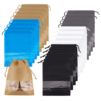 20Pcs 5 Colors Non-woven Fabric Packing Pouches Drawstring Bags for Shoes Storage, Rectangle with Visible Window, Mixed Color, 36x27x0.3cm, 4pcs/color