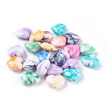 Acrylic Imitation Gemstone Beads, Heart, Mixed Color, 20x23x8~8.5mm, Hole: 2.5~2.8mm, about 230pcs/500g