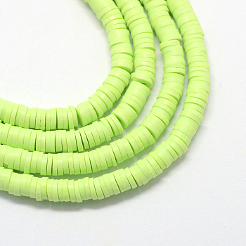 Handmade Polymer Clay Beads, Disc/Flat Round, Heishi Beads, Light Green, 8x0.5~1mm, Hole: 2mm, about 380~400pcs/strand, 17.7 inch