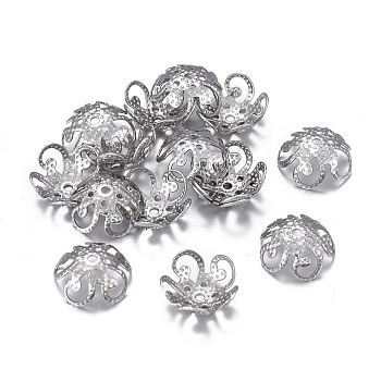 201 Stainless Steel Bead Caps, Flower, 5-Petal, Stainless Steel Color, 10x4mm, Hole: 1mm