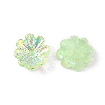 Resin Cabochons, Nail Art Decoration Accessories, AB Color Plated, Flower, Lime Green, 7x2.5mm