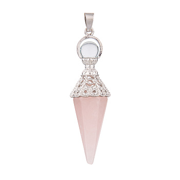 Natural Rose Quartz Pendants, Cone, 61mm