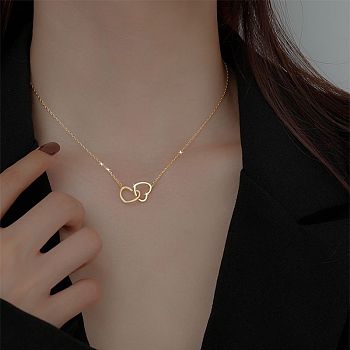 Fashionable and Versatile Alloy Love Heart Pendant Necklace for Daily Wear and Pairing, Golden