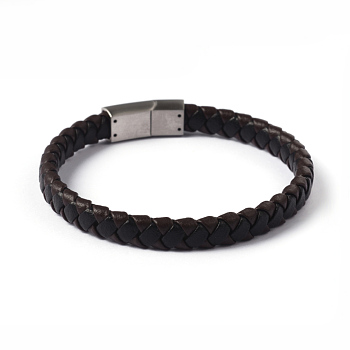 Leather Braided Cord Bracelets, with 304 Stainless Steel Magnetic Clasps, Stainless Steel Color, 215x8x5mm