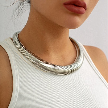 Iron Snake Chains Choker Necklaces, Platinum, 19.69 inch(50cm)