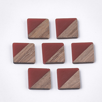 Resin & Walnut Wood Cabochons, Square, Brown, 13.5x13.5x3mm