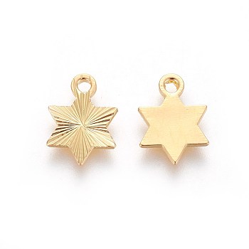 Rack Plating Brass Charms, for Jewish, Star of David, Textured, Golden, 12x8.8x1mm, Hole: 1.5mm