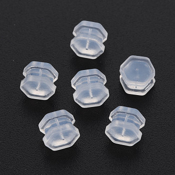 Silicone Ear Nuts, Earring Backs, Hexagon, Clear, 6x6x4.5mm, Hole: 0.7mm