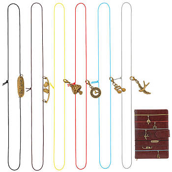 12Pcs 6 Styles Polyester Notebook Elastic Ropes, with Alloy Pendants, Antique Bronze, 322~336mm, 2pcs/style