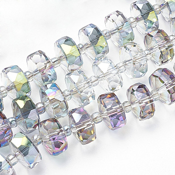 Electroplat Glass Beads Strands, Rainbow Plated, Faceted, Rondelle, Colorful, 8x5mm, Hole: 1.2mm, about 80pcs/strand, 22.83 inch