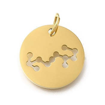 Ion Plating(IP) 304 Stainless Steel Pendants, with Jump Ring, Laser Cut, Flat Round with Constellation Charm, Real 18K Gold Plated, Scorpio, 20x1.5mm, Hole: 5mm