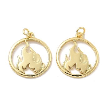 Brass Pendants, with Jump Ring, Long-Lasting Plated, Flat Round with Fire, Real 18K Gold Plated, 23.5x20x2mm, Hole: 3mm, Jump Ring: 5x0.8mm