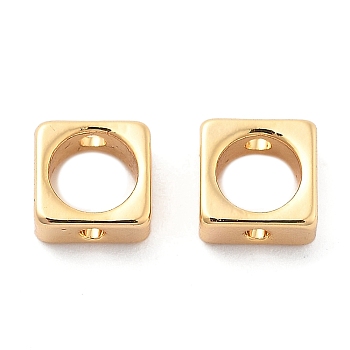 Brass Bead Frame, Square, Real 18K Gold Plated, 5x5x2mm, Hole: 1mm